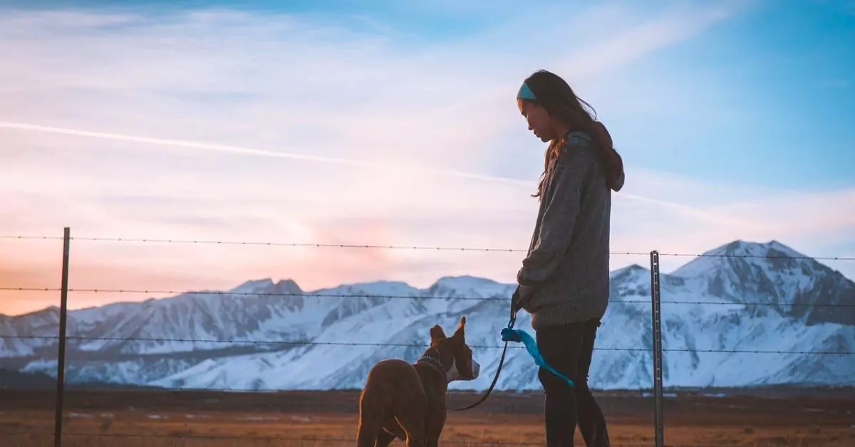 dog trainer with a retractable leash